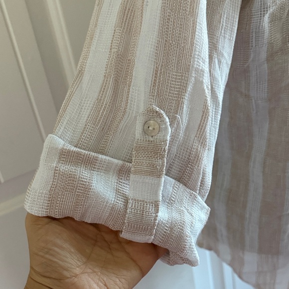 Dreamers Light Brown and White Striped Button Down Shirt - Picture 3 of 9